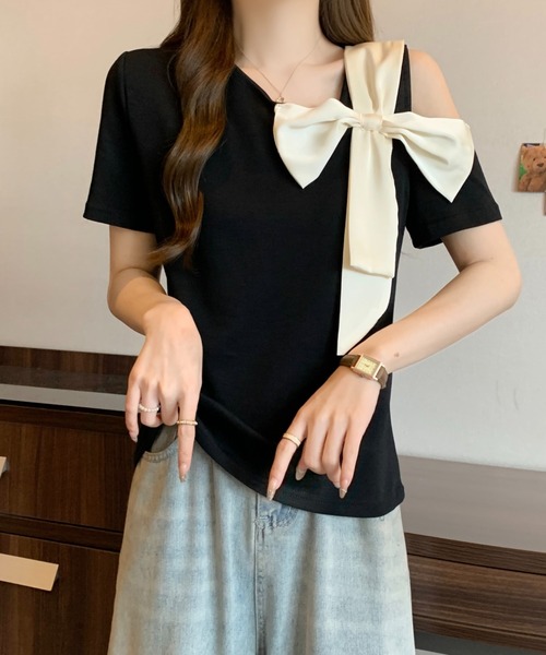 N.s(エヌドットエス)の「アシメリボンカットソー(Tシャツ/カットソー・レディース・ベージュ/ブラック・M/L)」の8枚目の写真