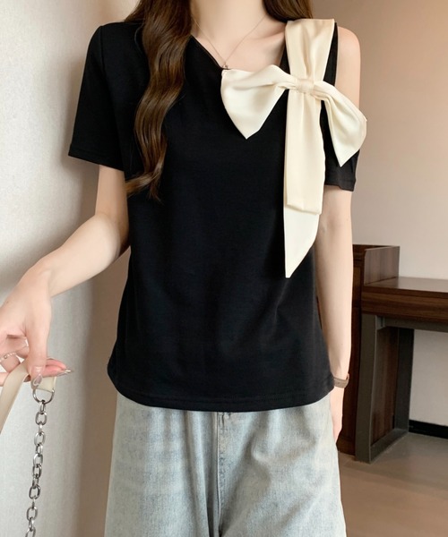N.s(エヌドットエス)の「アシメリボンカットソー(Tシャツ/カットソー・レディース・ベージュ/ブラック・M/L)」の6枚目の写真