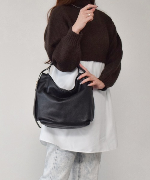 LORISTELLA(ロリステッラ)の「【LORISTELLA】ソフトレザーハンドバッグ(Q46345)(ハンドバッグ・レディース・ブラック/グレー・ALL)」の1枚目の写真