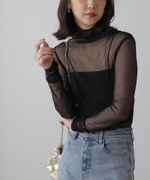 FREE'S MART（フリーズマート）の「◆シースルーハイネックカットソー（Tシャツ/カットソー・レディース・ホワイト/ブルー/ブラック・FREE）」の19枚目の写真