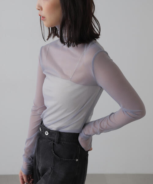 FREE'S MART（フリーズマート）の「◆シースルーハイネックカットソー（Tシャツ/カットソー・レディース・ホワイト/ブルー/ブラック・FREE）」の5枚目の写真