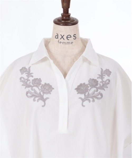 axes femme（アクシーズファム）の「刺繍入りスキッパーシャツ（シャツ/ブラウス・レディース・ホワイト/サックスブルー/カーキ・FREE）」の10枚目の写真