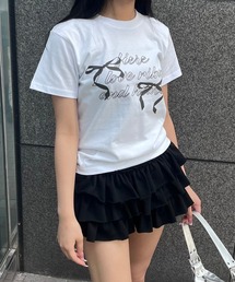 リボンガーリーショート丈半袖Tシャツ