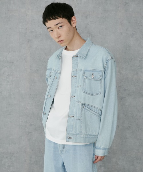 THE STANDARD（ザスタンダード）の「WEGO/デニムトラッカージャケット（デニムジャケット・メンズ・スカイブルー/ブラック系3・MEDIUM/LARGE）」の2枚目の写真