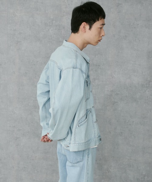 THE STANDARD（ザスタンダード）の「WEGO/デニムトラッカージャケット（デニムジャケット・メンズ・スカイブルー/ブラック系3・MEDIUM/LARGE）」の12枚目の写真