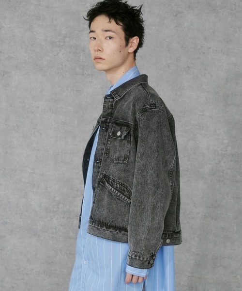 THE STANDARD（ザスタンダード）の「WEGO/デニムトラッカージャケット（デニムジャケット・メンズ・スカイブルー/ブラック系3・MEDIUM/LARGE）」の21枚目の写真