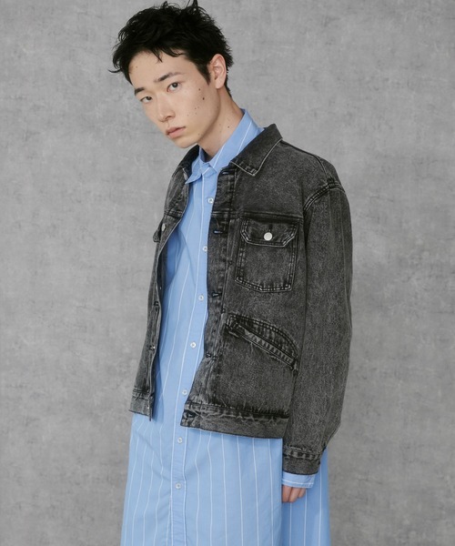 THE STANDARD（ザスタンダード）の「WEGO/デニムトラッカージャケット（デニムジャケット・メンズ・スカイブルー/ブラック系3・MEDIUM/LARGE）」の22枚目の写真