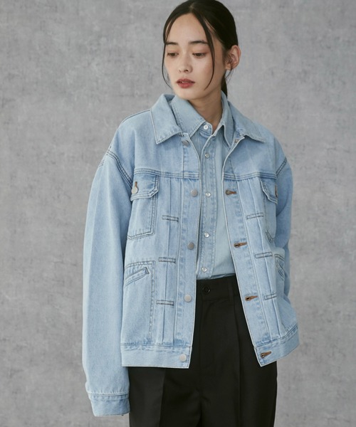 THE STANDARD（ザスタンダード）の「WEGO/デニムトラッカージャケット（デニムジャケット・メンズ・スカイブルー/ブラック系3・MEDIUM/LARGE）」の6枚目の写真