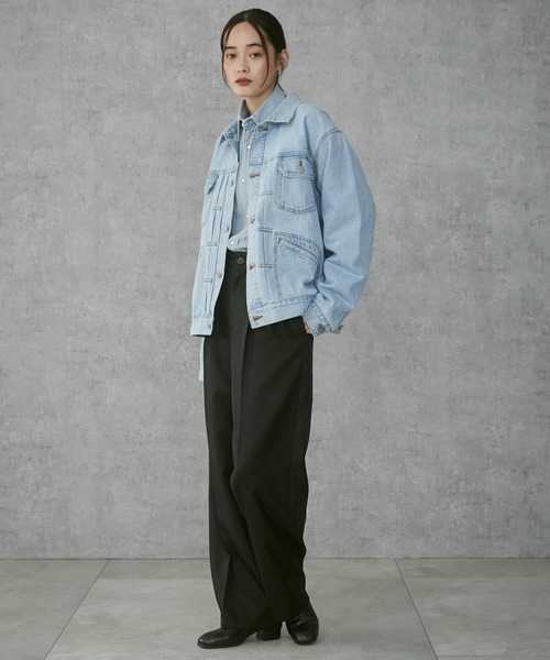 THE STANDARD（ザスタンダード）の「WEGO/デニムトラッカージャケット（デニムジャケット・メンズ・スカイブルー/ブラック系3・MEDIUM/LARGE）」の9枚目の写真