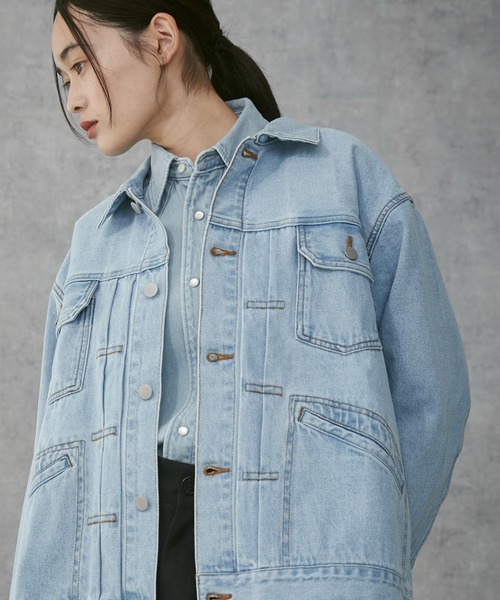 THE STANDARD（ザスタンダード）の「WEGO/デニムトラッカージャケット（デニムジャケット・メンズ・スカイブルー/ブラック系3・MEDIUM/LARGE）」の5枚目の写真