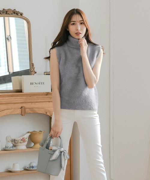 ANDMARY ストライプ ノースリーブ シャギー ニット ANDMARY ストライプ ノースリーブ シャギー ニット トップス