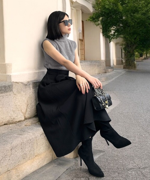 Julia Boutique（ジュリアブティック）の「ふわふわシャギー タートルネック ノースリーブニットトップス（ニット/セーター・レディース・ブラック/グレー/オフホワイト・ONE）」の6枚目の写真