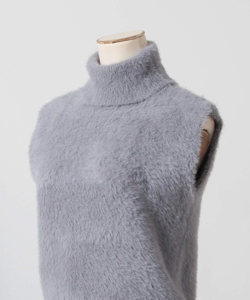 ニット セーター ふわふわシャギー タートルネック ノースリーブニットトップス レディース Julia Boutique ニット セーター ふわふわシャギー