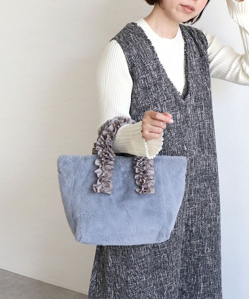 T・S・L(ティーエスエル)の「フリルハンドルファートートバッグ(トートバッグ・レディース・レオパード/アイボリー/サックスブルー/チャコールグレー・FREE)」の3枚目の写真