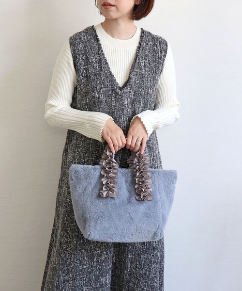 T・S・L(ティーエスエル)の「フリルハンドルファートートバッグ(トートバッグ・レディース・レオパード/アイボリー/サックスブルー/チャコールグレー・FREE)」の9枚目の写真