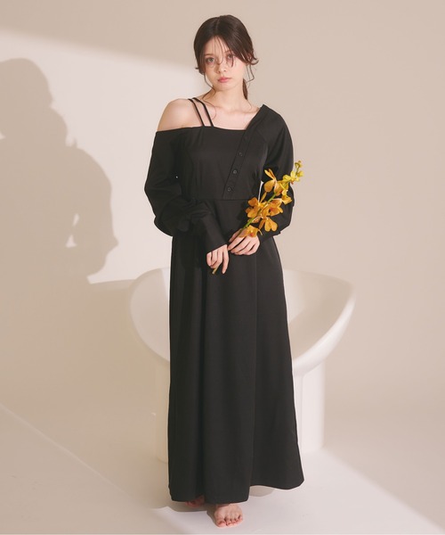 fupel（フぺル）の「One-shoulder asymmetric onepiece  / ワンショルアシンメトリーワンピース（ワンピース・レディース・ボルドー/ブラック・FREE）」の16枚目の写真