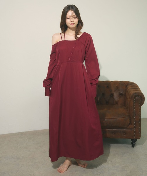 fupel（フぺル）の「One-shoulder asymmetric onepiece  / ワンショルアシンメトリーワンピース（ワンピース・レディース・ボルドー/ブラック・FREE）」の7枚目の写真