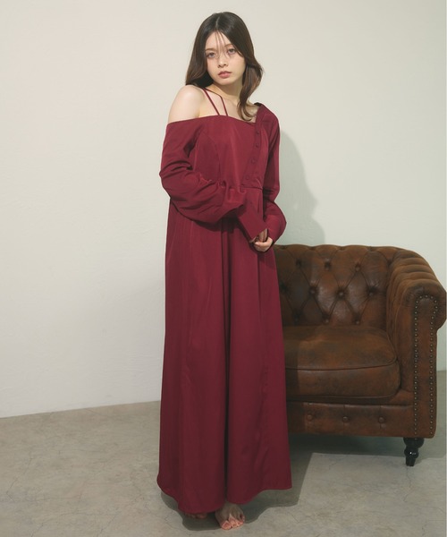 fupel（フぺル）の「One-shoulder asymmetric onepiece  / ワンショルアシンメトリーワンピース（ワンピース・レディース・ボルドー/ブラック・FREE）」の6枚目の写真