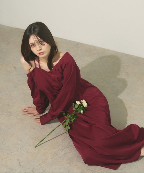 fupel（フぺル）の「One-shoulder asymmetric onepiece  / ワンショルアシンメトリーワンピース（ワンピース・レディース・ボルドー/ブラック・FREE）」の9枚目の写真