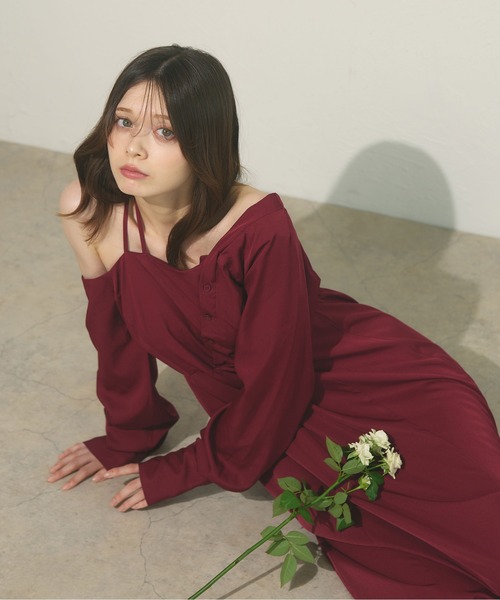 fupel（フぺル）の「One-shoulder asymmetric onepiece  / ワンショルアシンメトリーワンピース（ワンピース・レディース・ボルドー/ブラック・FREE）」の10枚目の写真