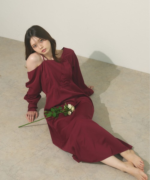 fupel（フぺル）の「One-shoulder asymmetric onepiece  / ワンショルアシンメトリーワンピース（ワンピース・レディース・ボルドー/ブラック・FREE）」の11枚目の写真