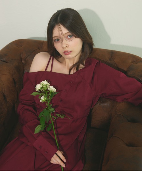 fupel（フぺル）の「One-shoulder asymmetric onepiece  / ワンショルアシンメトリーワンピース（ワンピース・レディース・ボルドー/ブラック・FREE）」の3枚目の写真