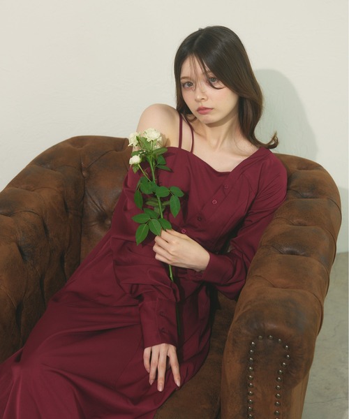 fupel（フぺル）の「One-shoulder asymmetric onepiece  / ワンショルアシンメトリーワンピース（ワンピース・レディース・ボルドー/ブラック・FREE）」の4枚目の写真