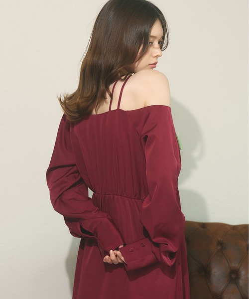 fupel（フぺル）の「One-shoulder asymmetric onepiece  / ワンショルアシンメトリーワンピース（ワンピース・レディース・ボルドー/ブラック・FREE）」の5枚目の写真