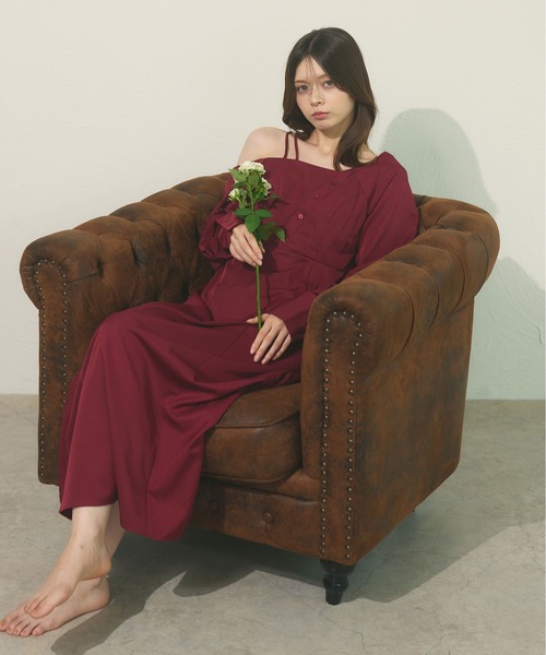 fupel（フぺル）の「One-shoulder asymmetric onepiece  / ワンショルアシンメトリーワンピース（ワンピース・レディース・ボルドー/ブラック・FREE）」の8枚目の写真
