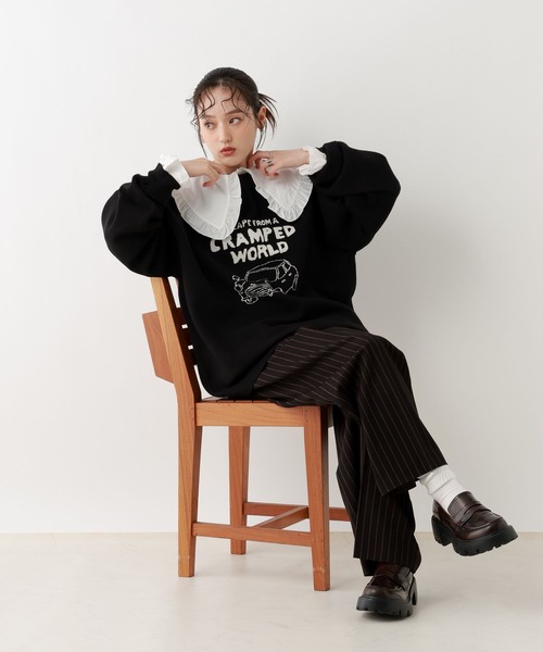 RAGEBLUE(レイジブルー)の「【UNISEX】<wakazoo/ワカズー>コラボ/イラストクルーネックニット(ニット/セーター・メンズ・ブラック/イエロー系その他/ネイビー/オフホワイト/ダークグレー/グリーン/オレンジ/ホワイト/ダークブラウン/その他8・SMALL/MEDIUM/LARGE)」の15枚目の写真