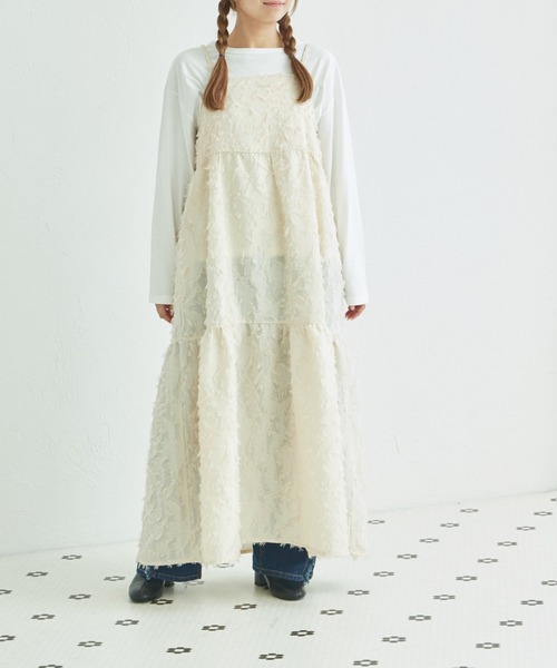 pairmanon（ペアマノン）の「【リンクコーデ】【ママサイズ】フリンジジャガード キャミワンピース（ワンピース・レディース・ブラック/アイボリー/ピンク・FREE）」の4枚目の写真