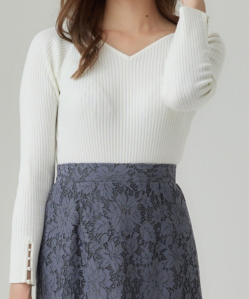 12Twelve Agenda（トゥエルブ　アジェンダ）の「ハートネック袖口アソートパールリブニットプルオーバー（ニット/セーター・レディース・ベージュ/オフホワイト/チャコールグレー/ブルー/ピンク/ブラック/サックスブルー/ピンク系その他・M）」の17枚目の写真