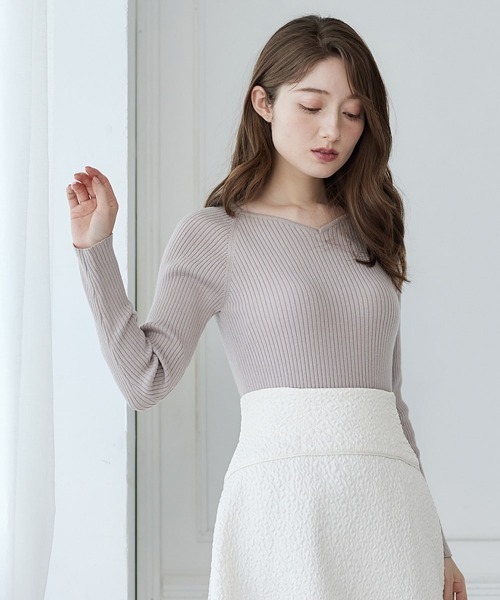 12Twelve Agenda（トゥエルブ　アジェンダ）の「ハートネック袖口アソートパールリブニットプルオーバー（ニット/セーター・レディース・ベージュ/オフホワイト/チャコールグレー/ブルー/ピンク/ブラック/サックスブルー/ピンク系その他・M）」の10枚目の写真