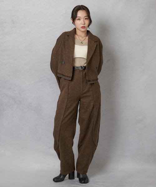 Lull（ルル）の「【Lull / ルル】セットアップ対応 / フェイクウールハイウエストカーブパンツ（その他パンツ・レディース・ブラック/チャコール/ブラウン・ONESIZE）」の7枚目の写真