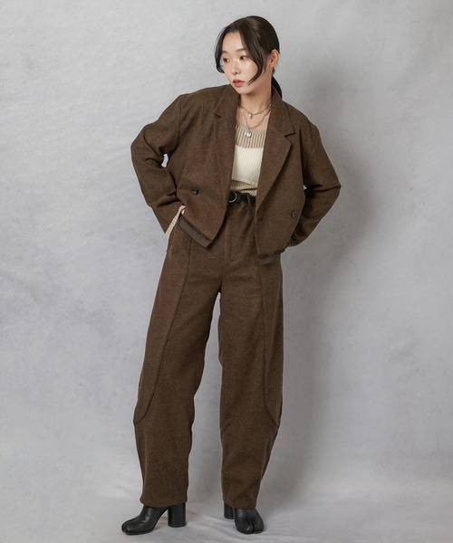 Lull（ルル）の「【Lull / ルル】セットアップ対応 / フェイクウールハイウエストカーブパンツ（その他パンツ・レディース・ブラック/チャコール/ブラウン・ONESIZE）」の8枚目の写真