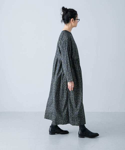 かぐれ コットン小花2wayワンピース ブルーグレー かぐれ コットン小花2wayワンピース ブルーグレー