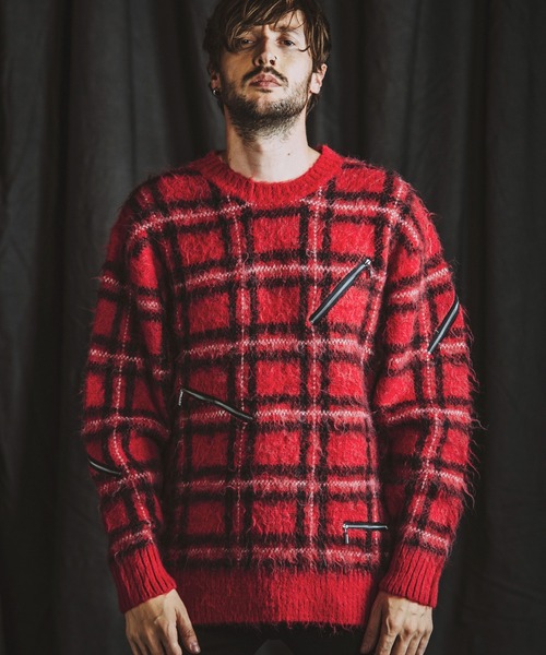 NO ID.（ノーアイディ）の「【NO ID.】Zip Check Knit Big Pullover / ジップ チェック ニット ビッグ プルオーバー（ニット/セーター・メンズ・レッド/ブラック/ブルー・ONE SIZE）」の18枚目の写真