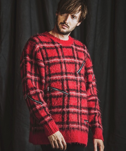 NO ID.（ノーアイディ）の「【NO ID.】Zip Check Knit Big Pullover / ジップ チェック ニット ビッグ プルオーバー（ニット/セーター・メンズ・レッド/ブラック/ブルー・ONE SIZE）」の20枚目の写真