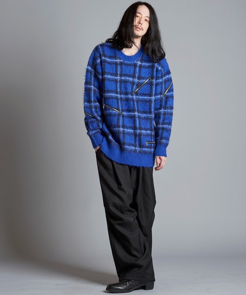 NO ID.（ノーアイディ）の「【NO ID.】Zip Check Knit Big Pullover / ジップ チェック ニット ビッグ プルオーバー（ニット/セーター・メンズ・レッド/ブラック/ブルー・ONE SIZE）」の8枚目の写真