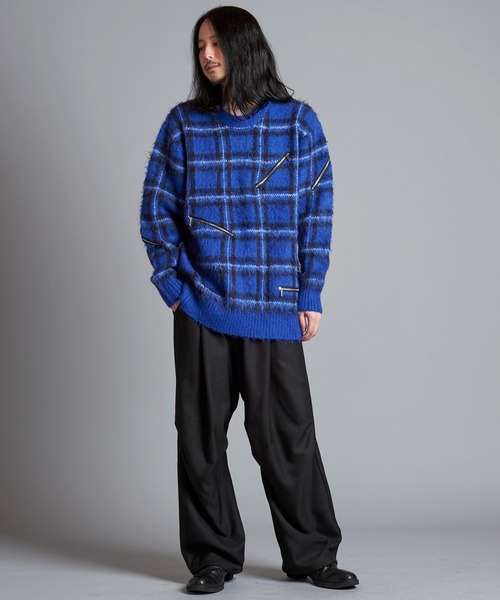 NO ID.（ノーアイディ）の「【NO ID.】Zip Check Knit Big Pullover / ジップ チェック ニット ビッグ プルオーバー（ニット/セーター・メンズ・レッド/ブラック/ブルー・ONE SIZE）」の10枚目の写真