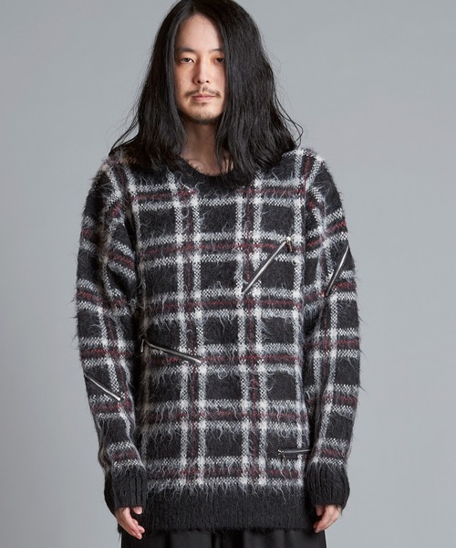 NO ID.（ノーアイディ）の「【NO ID.】Zip Check Knit Big Pullover / ジップ チェック ニット ビッグ プルオーバー（ニット/セーター・メンズ・レッド/ブラック/ブルー・ONE SIZE）」の11枚目の写真