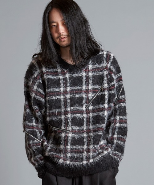NO ID.（ノーアイディ）の「【NO ID.】Zip Check Knit Big Pullover / ジップ チェック ニット ビッグ プルオーバー（ニット/セーター・メンズ・レッド/ブラック/ブルー・ONE SIZE）」の12枚目の写真