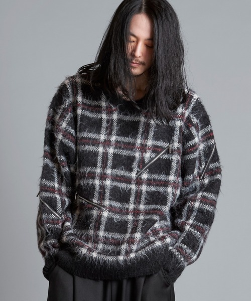 NO ID.（ノーアイディ）の「【NO ID.】Zip Check Knit Big Pullover / ジップ チェック ニット ビッグ プルオーバー（ニット/セーター・メンズ・レッド/ブラック/ブルー・ONE SIZE）」の13枚目の写真
