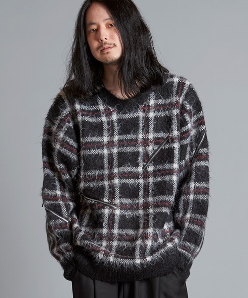 NO ID.（ノーアイディ）の「【NO ID.】Zip Check Knit Big Pullover / ジップ チェック ニット ビッグ プルオーバー（ニット/セーター・メンズ・レッド/ブラック/ブルー・ONE SIZE）」の14枚目の写真