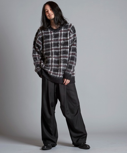 NO ID.（ノーアイディ）の「【NO ID.】Zip Check Knit Big Pullover / ジップ チェック ニット ビッグ プルオーバー（ニット/セーター・メンズ・レッド/ブラック/ブルー・ONE SIZE）」の15枚目の写真