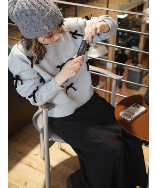 jumelle（ジュメロ）の「velour ribbon knit（ニット/セーター・レディース・グレー/アイボリー・MEDIUM）」の19枚目の写真