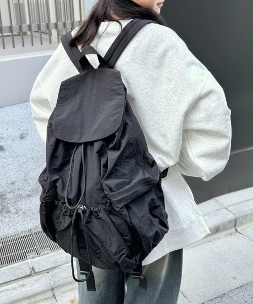 SOLLON.(ソルロン)の「【大容量】ナイロンドロストリュック(バックパック/リュック・レディース・カーキ/ブラック/アイボリー/シルバー/ブラック系その他/ライトブルー/ピンク・FREE)」の12枚目の写真