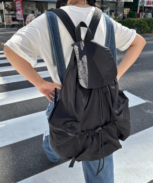 ナイロンオックスキルトの楕円底リュック(L)　(ブラウン×ラベンダー) セール】【大容量】ナイロンドロストリュック（バックパック
