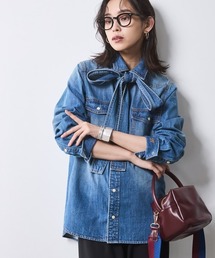 CHIC STYLE | 綿100％ライトオンスデニムリボンタイ付シャツ ＜大きいサイズ有＞シックスタイル(シャツ/ブラウス)