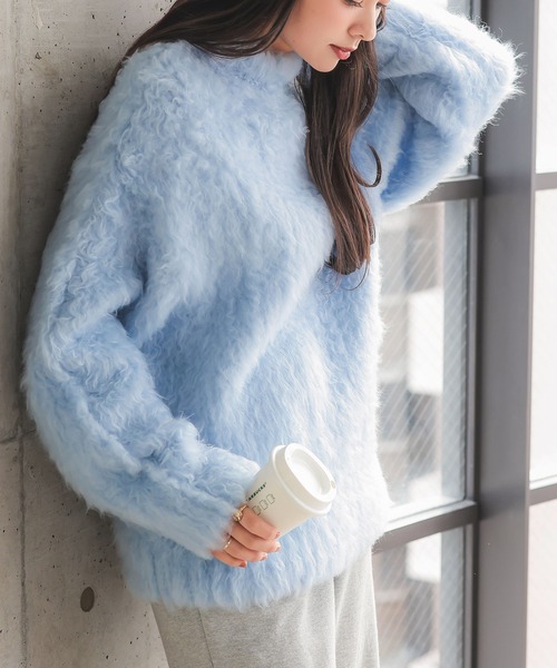 KOBE LETTUCE(コウベレタス)の「シャギーニットトップス(ニット/セーター・レディース・ブルー/チャコール/イエロー/レッド・M)」の8枚目の写真